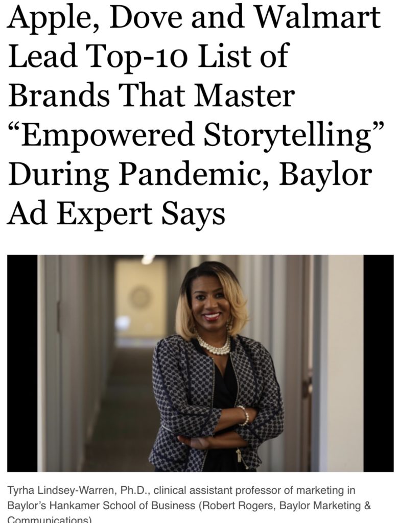 Apple, Dove and Walmart Lead Top-10 List of Brands That Master “Empowered Storytelling” During Pandemic, Baylor Ad Expert Says